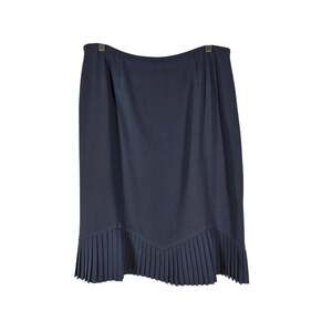 ALBERT NIPON WOMEN'S NAVY BLUE PENCIL SKIRT WITH PLEATED BOTTOM TRIM SIZE 14